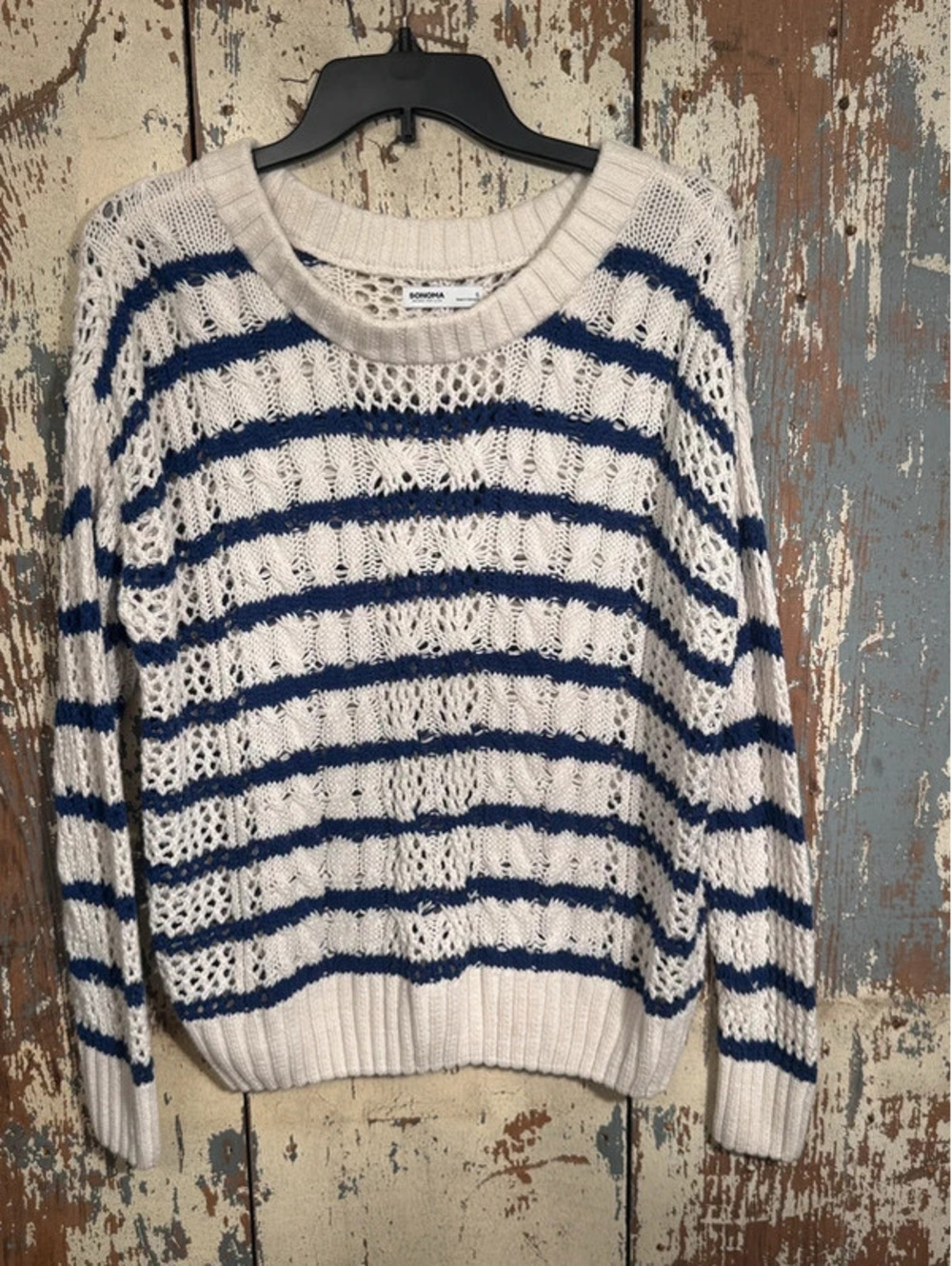 Sonoma Open Weave Knit Sweater, blue white stripes, Womens size small